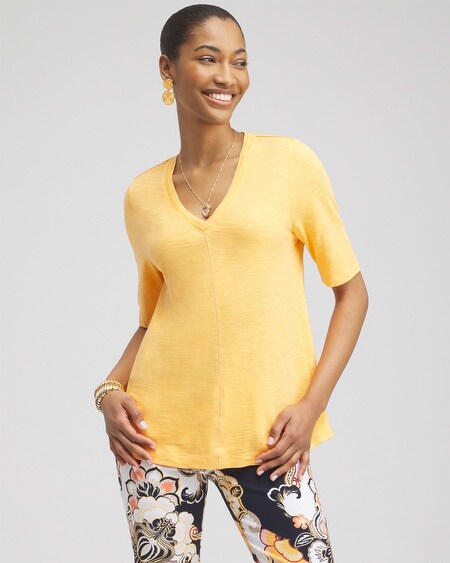 Chico's Elbow Sleeve A-line Tee In Mango Sorbet