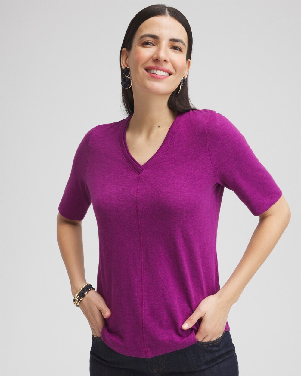 Chico's Elbow Sleeve A-line Tee In Purple