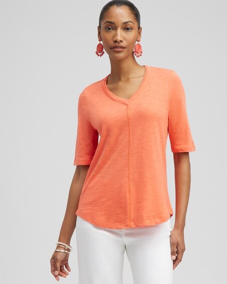 Chico's Elbow Sleeve A-line Tee In Nectarine
