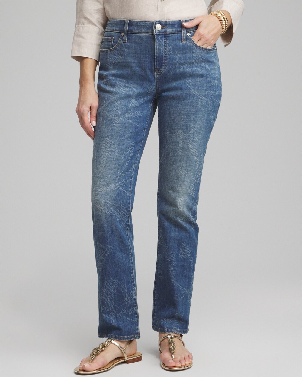 Shop Chico's Girlfriend Laser Print Jeans In Medium Wash Indigo Size 0/2 |  In Newberry Indigo