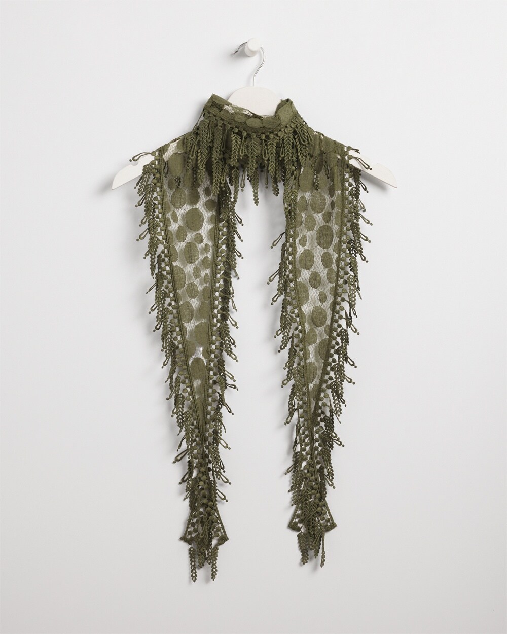 Chico's Lace Fringe Scarf In Olive Green |