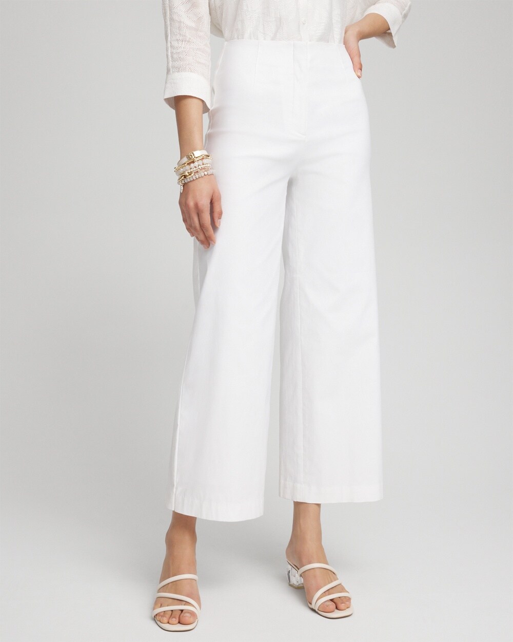 Chico's Wide Leg Cropped Pants In White Size 14 |  Black Label