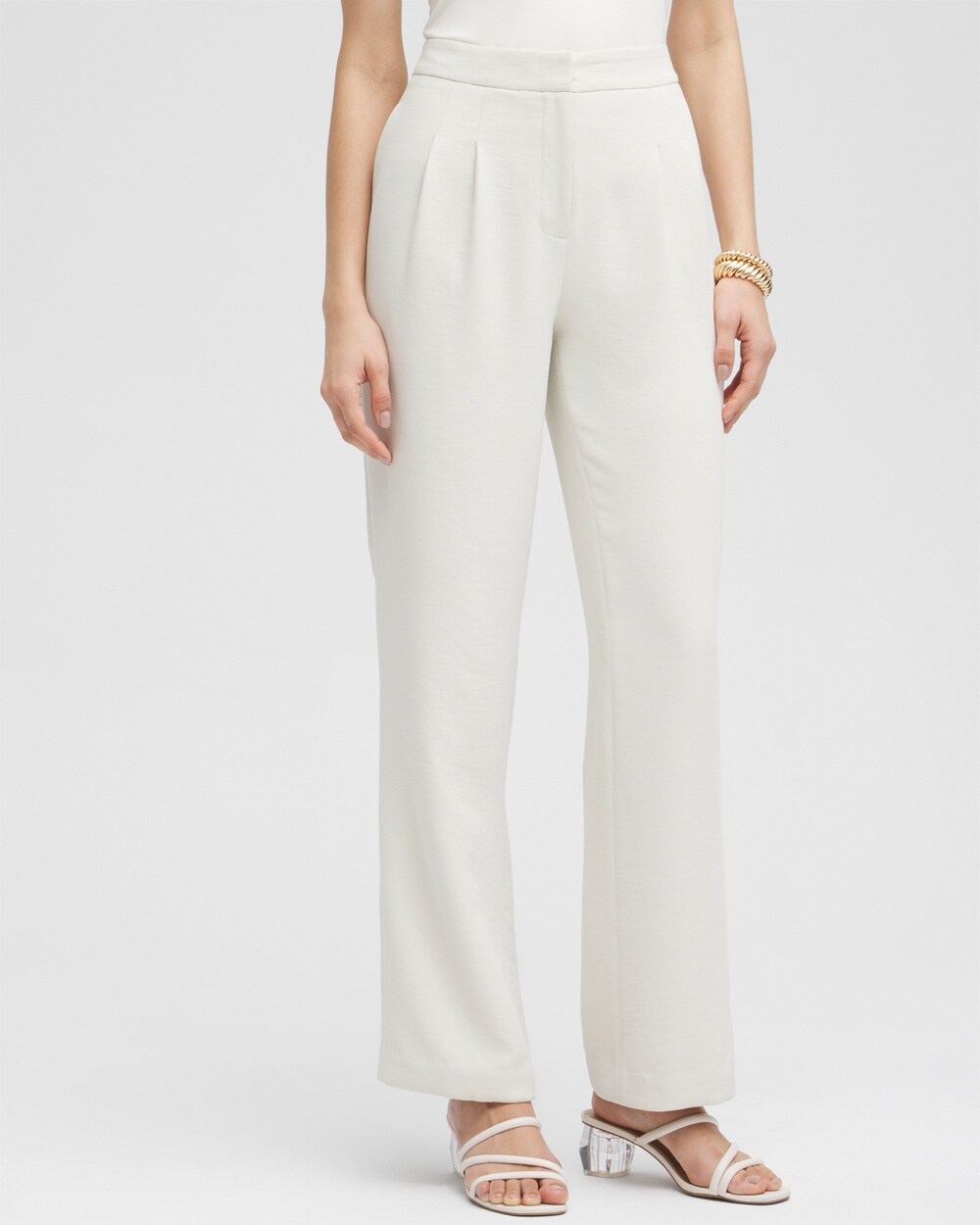 Chico's Pleated Trousers In Off White Size 14 Short |  Black Label In Fresh Cream