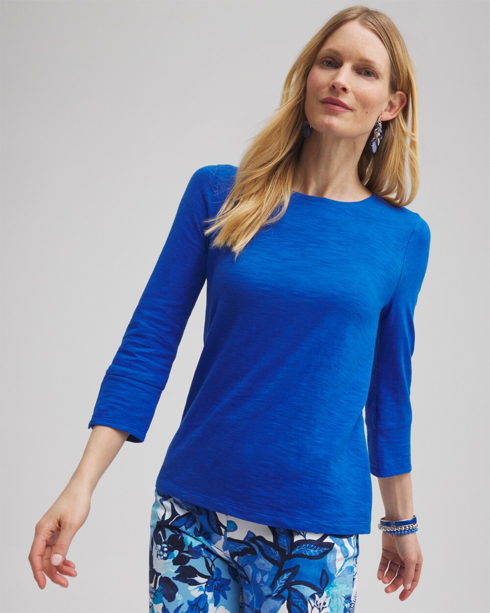Chico's 3/4 Sleeve Button Tee In Intense Azure Size 20/22 |