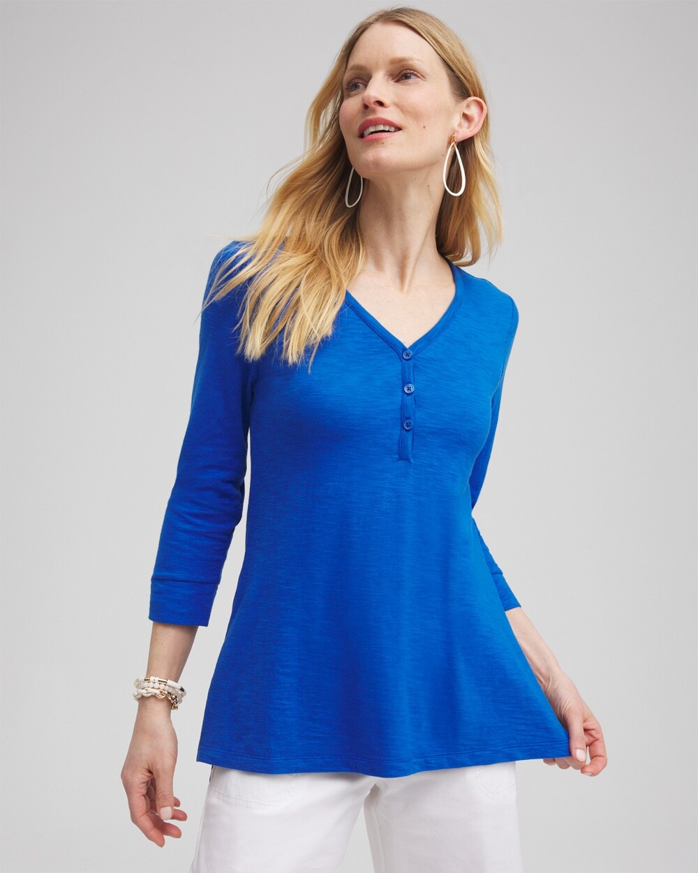 Chico's Henley Side Slit Tunic Top In Intense Azure Size 20/22 |