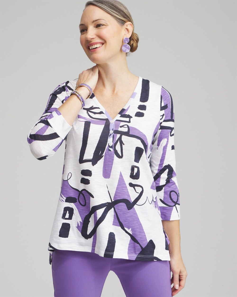 Abstract Henley Side Slit Tunic