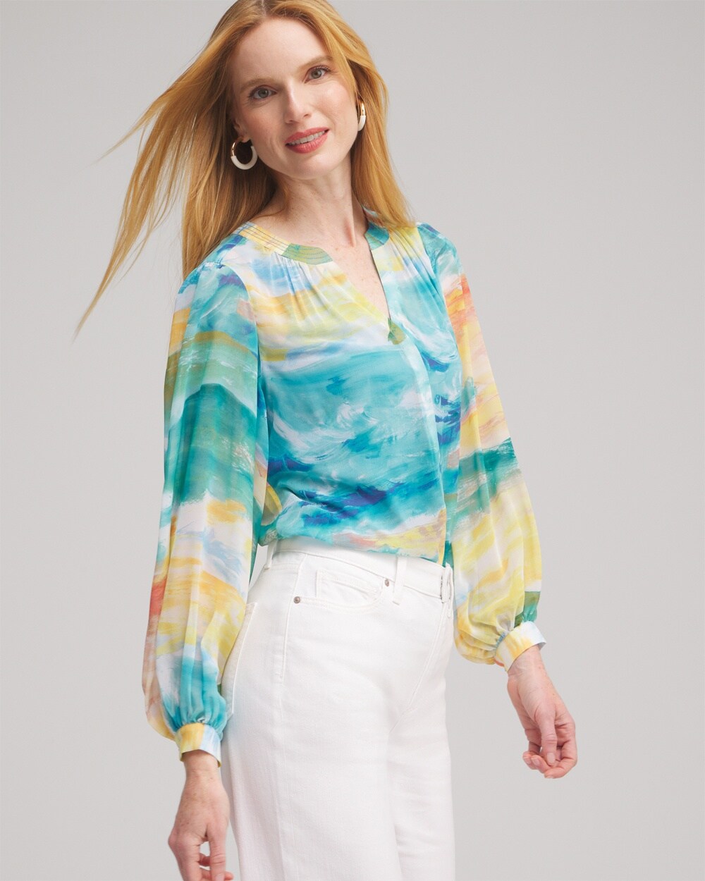 Shop Chico's Watercolor Print Blouse In Yellow Size Xxl |  In Lemon Blossom