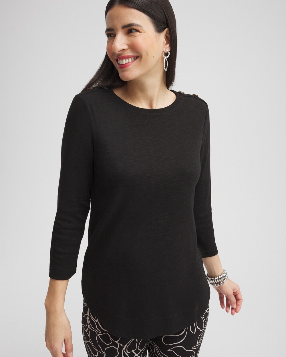 Button Trim Ribbed Tunic