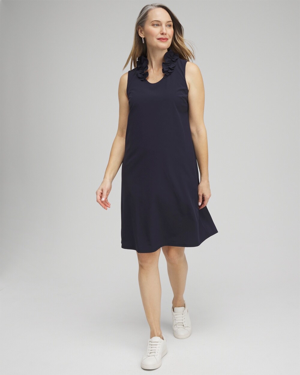Chico's Upf Sun Protection Ruffle Dress In Navy Blue Size 20/22 |  Zenergy Activewear