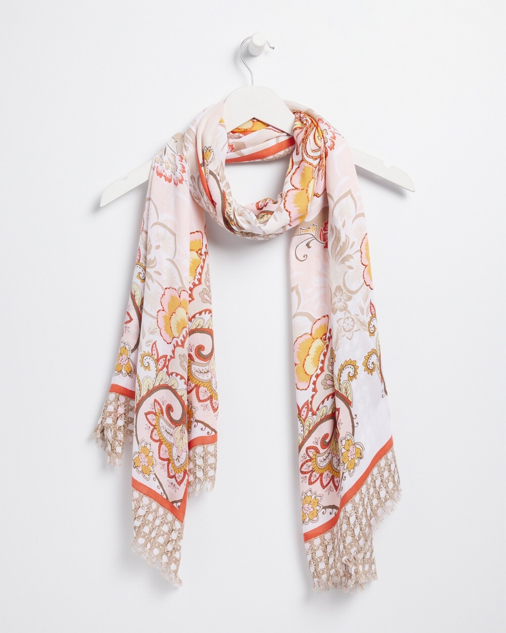Chico's Floral Tile Oblong Scarf In Light Brown |
