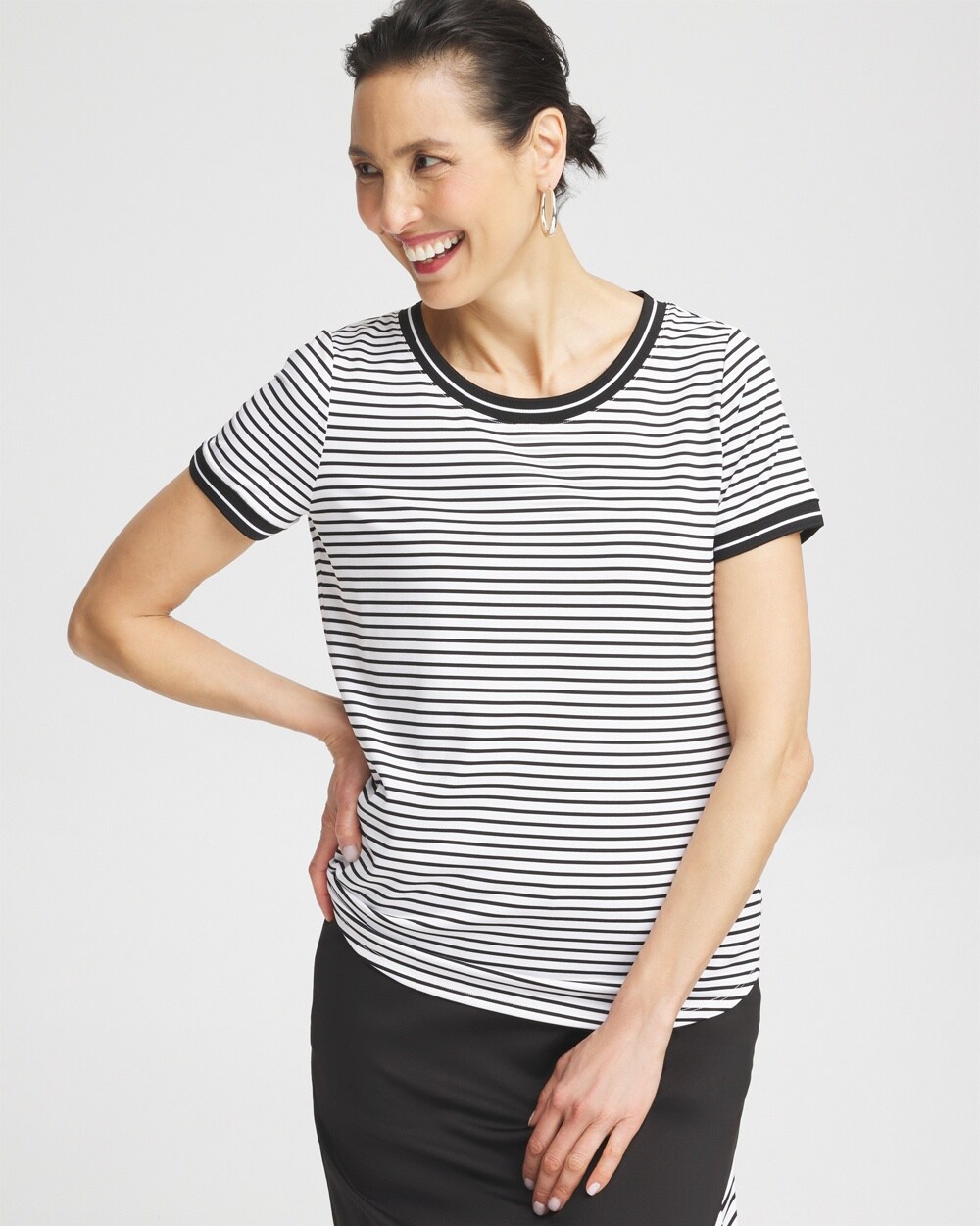 Shop Chico's Upf Sun Protection Knit Stripe Tee In Black Size 0/2 |  Zenergy Activewear
