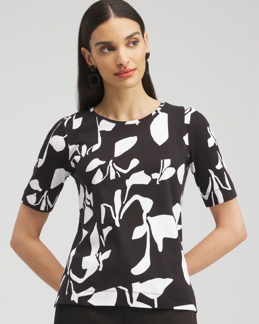 Shop Chico's Abstract Everyday Elbow Sleeve Tee In Black Size 20/22 |