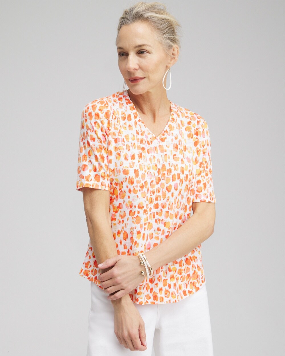 Chico's Dots Elbow Sleeve A-line Tee In Orange Size Xxl |  In Nectarine