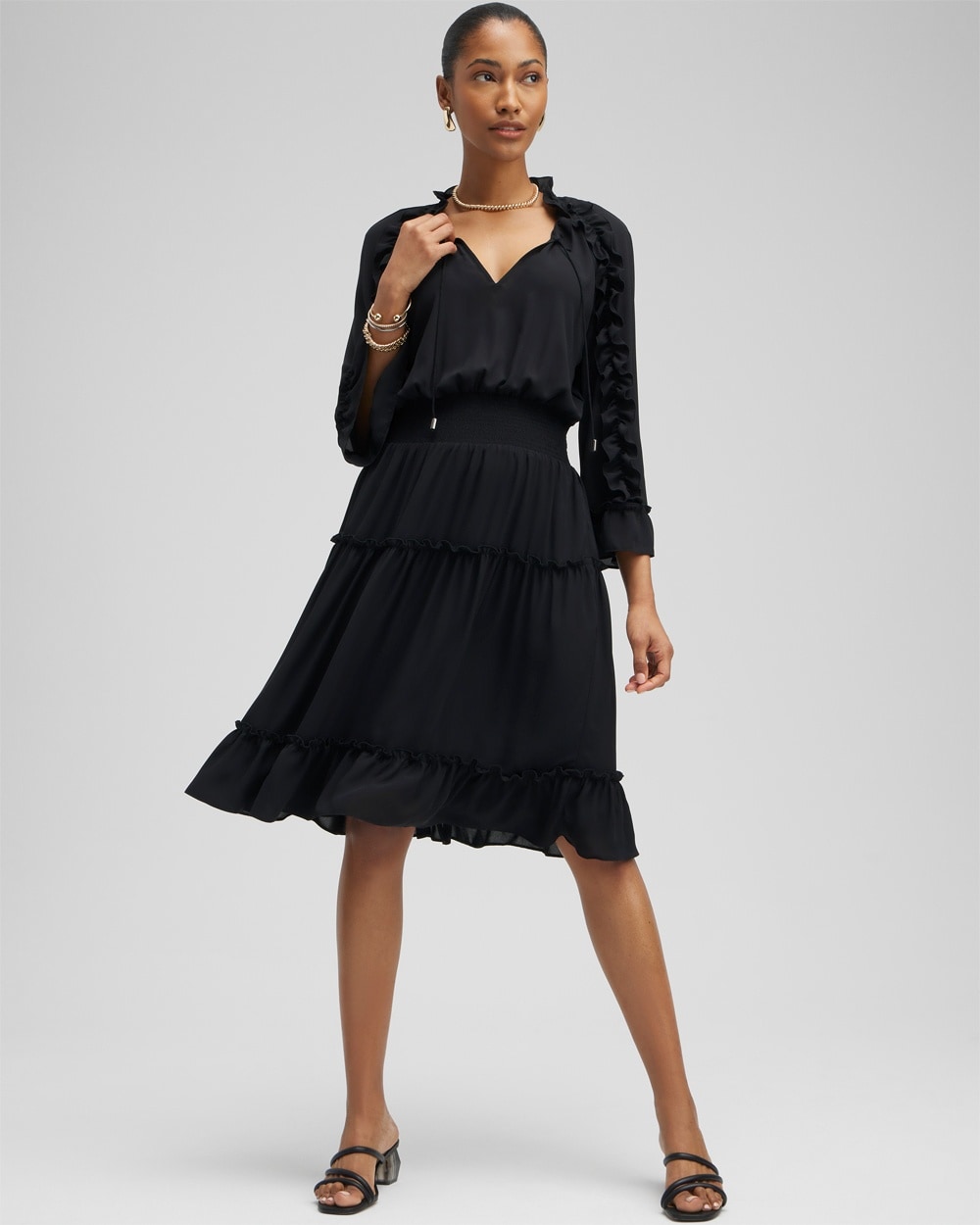 Shop Chico's Ruffle Bell Sleeve Dress In Black Size 6 |