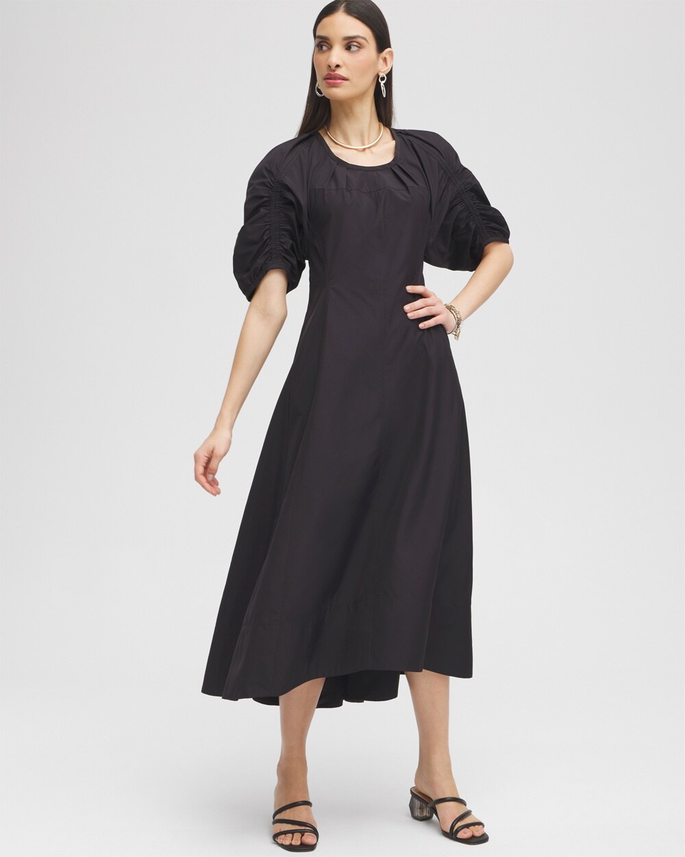 Chico's Ruched Sleeve Dress In Black Size 14 |  Black Label