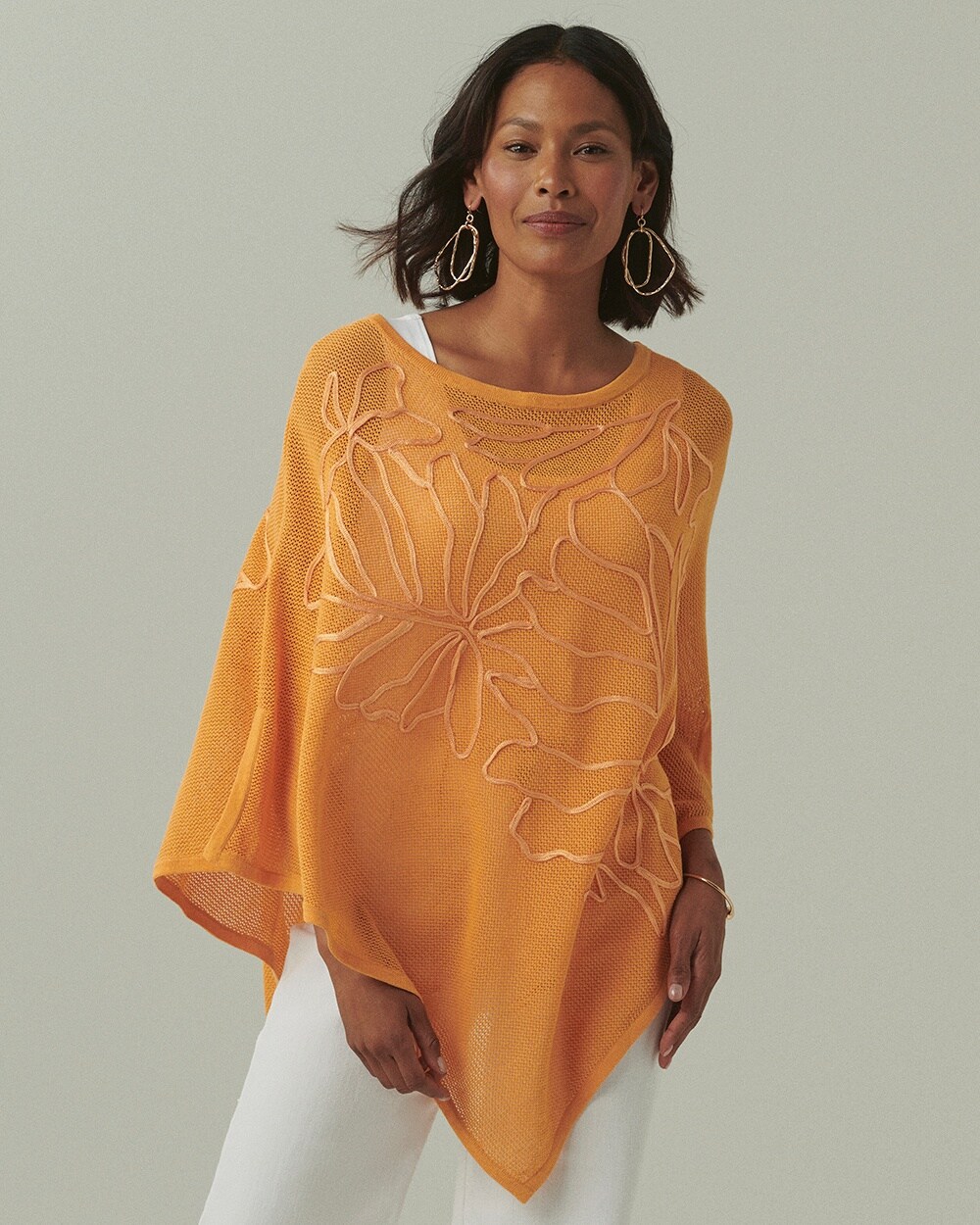 Embroidered Knit Triangle Poncho