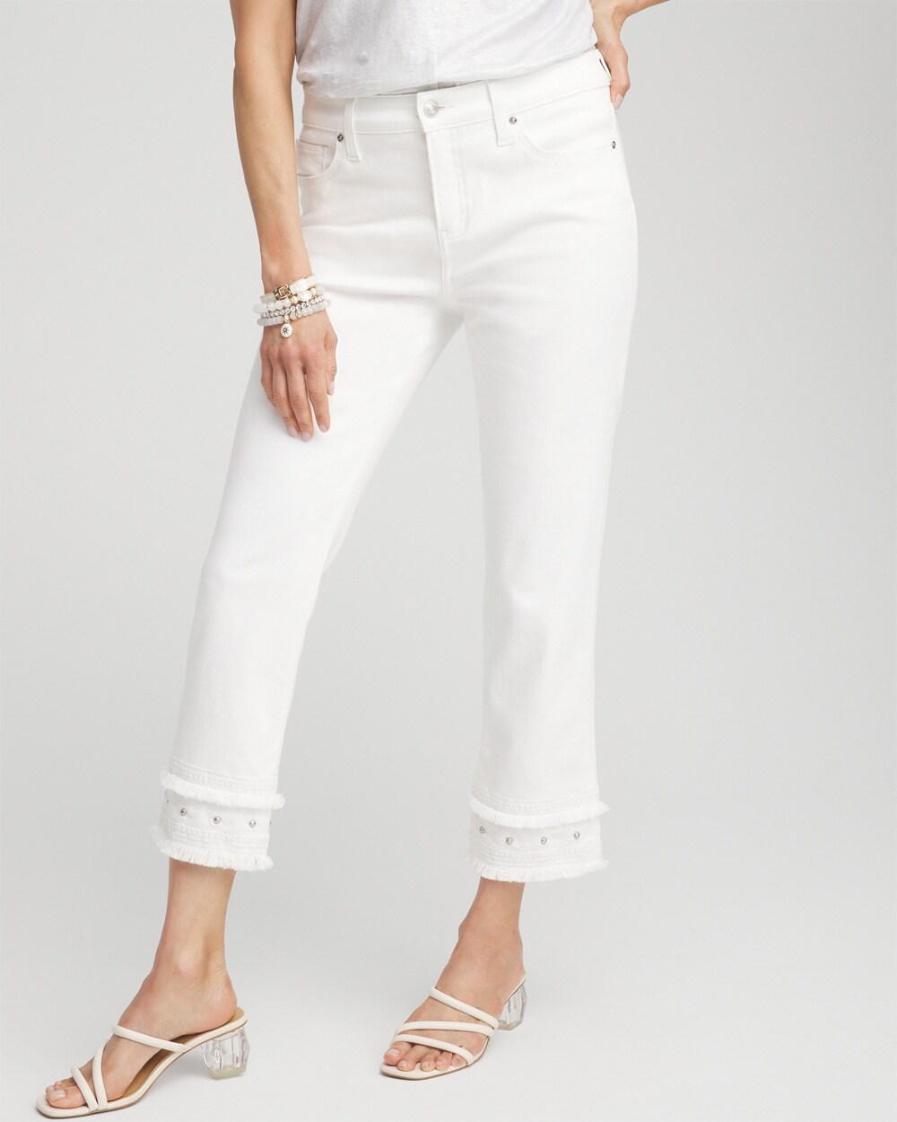 Shop Chico's No Stain Embellished Girlfriend Cropped Jeans In White Size 20/22 |