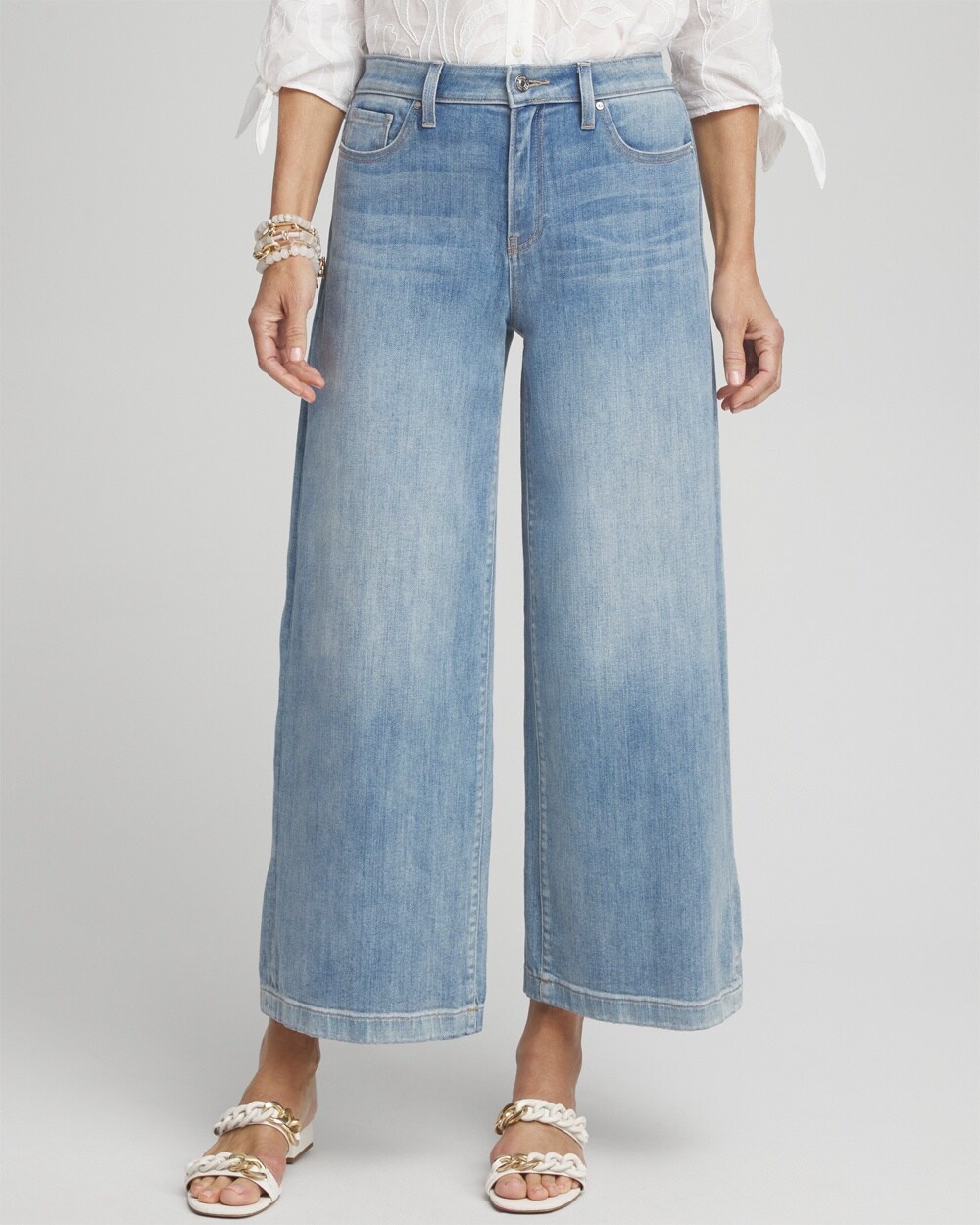Shop Chico's High Rise Wide Leg Denim Cropped Capri Jeans In Beach Road Indigo Size 10p |