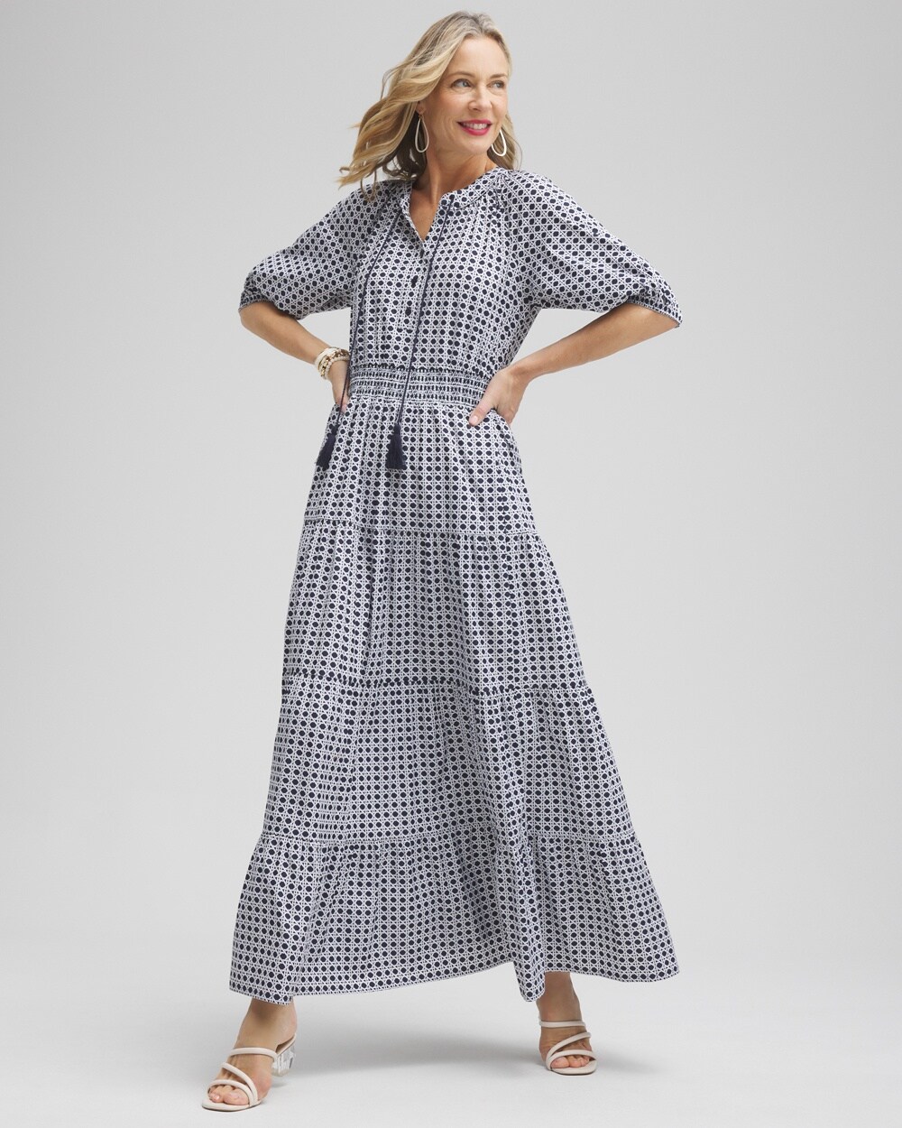 Shop Chico's Poplin Basket Weave Maxi Dress In Navy Blue Size 6 |
