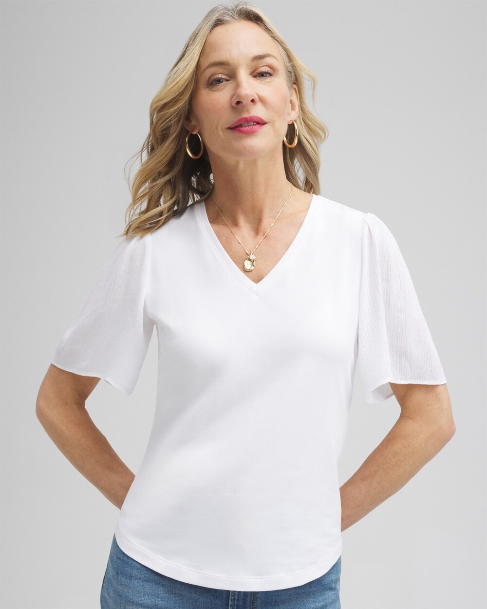 Chico's Gauze Flutter Sleeve Top In White Size 20/22 |