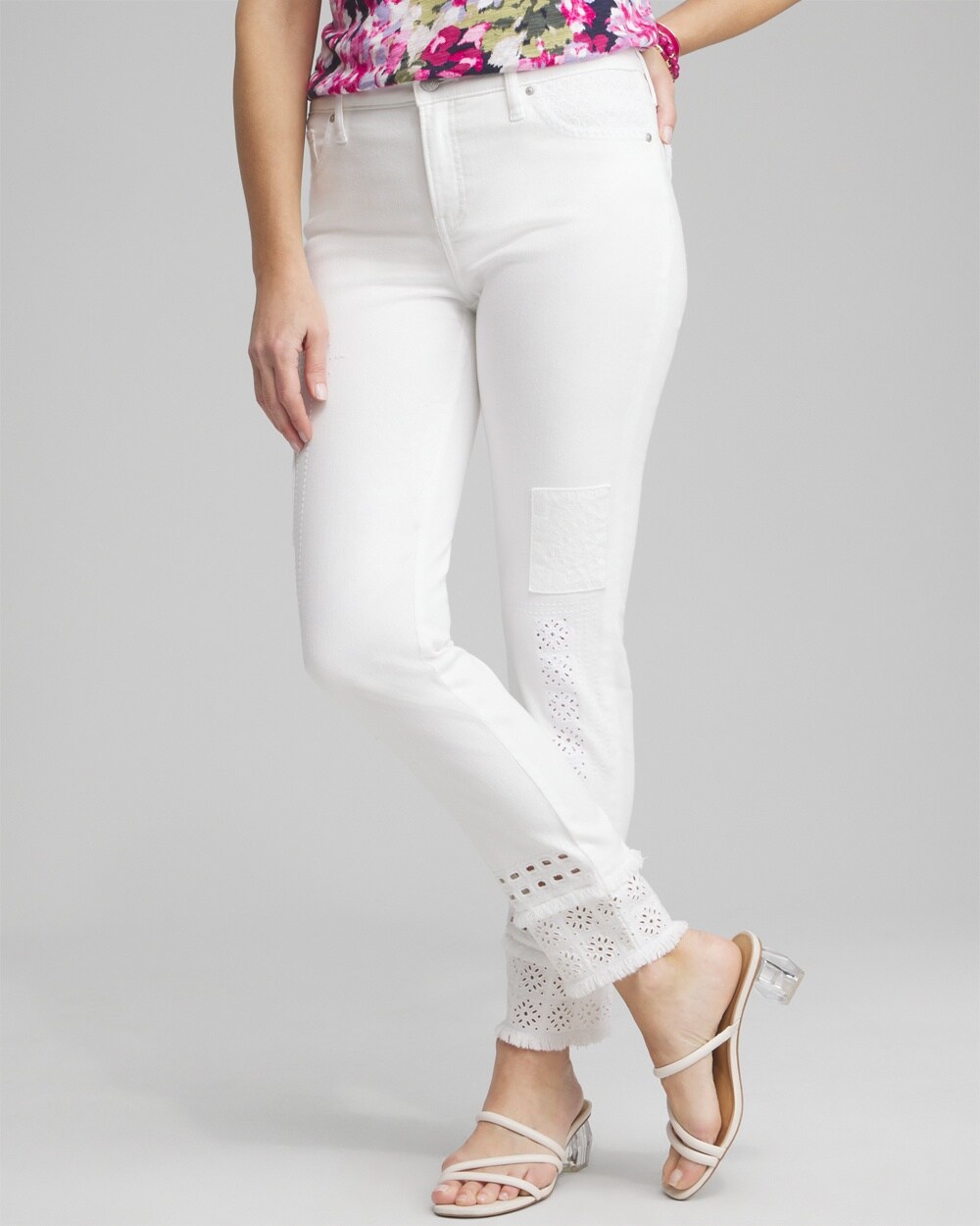 Shop Chico's Girlfriend Double Fray Ankle Jeans In White Size 16p/18p |