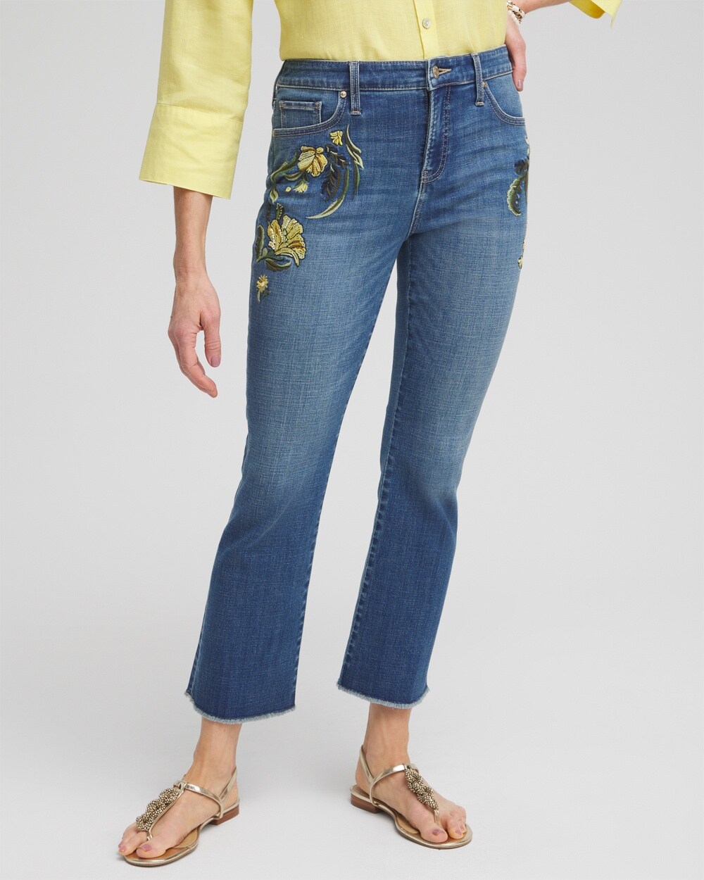 Girlfriend Embroidered Kick Flare Jeans