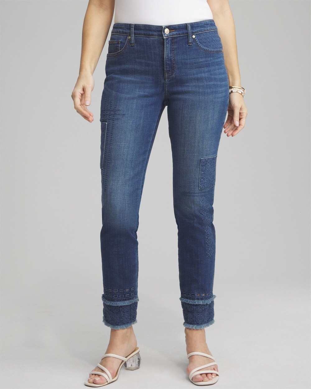 Petite Girlfriend Double Fray Ankle Jeans