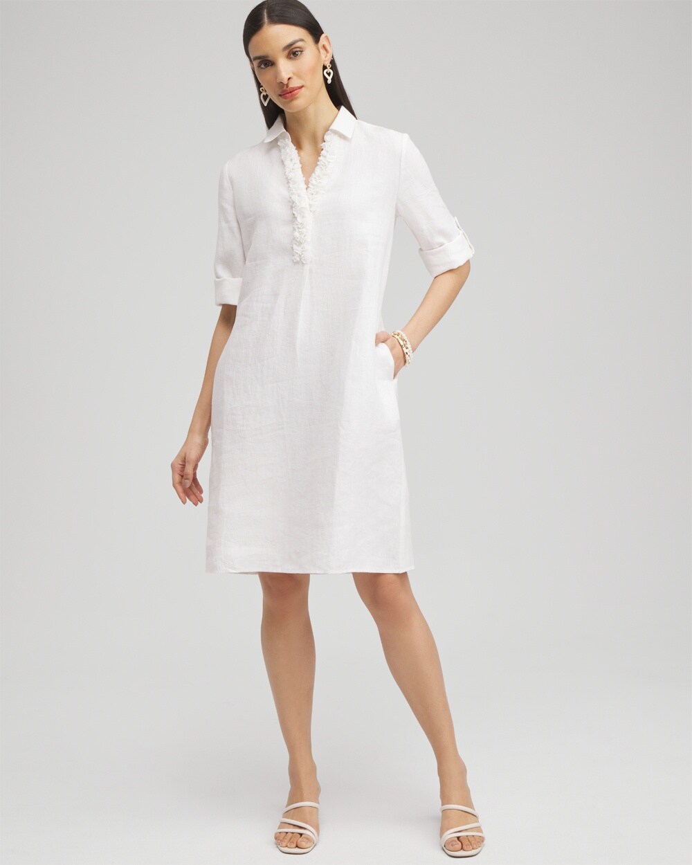 Chico's Linen 3d Floral Dress In White Size 4 |