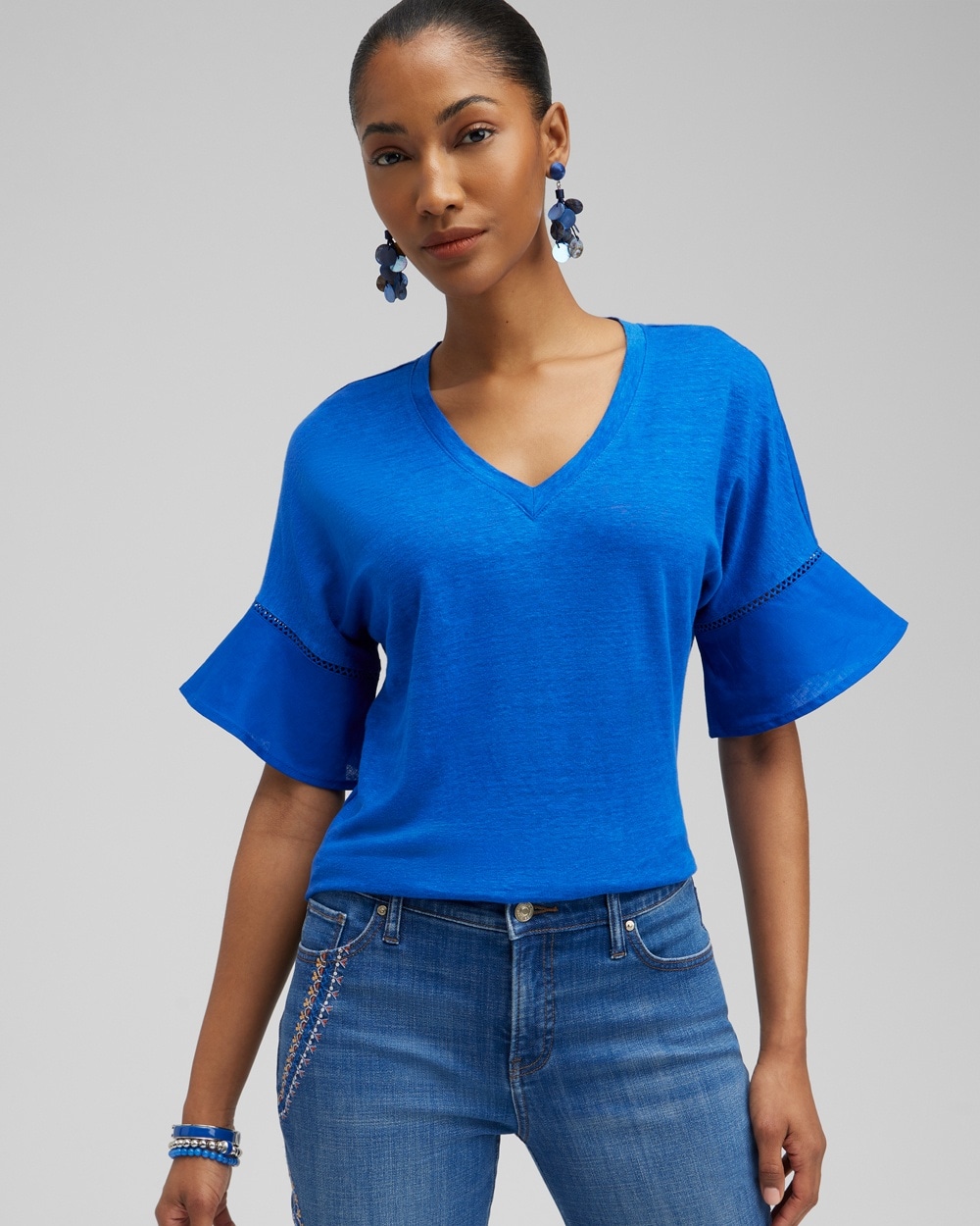 Linen Blend Flutter Sleeve Top