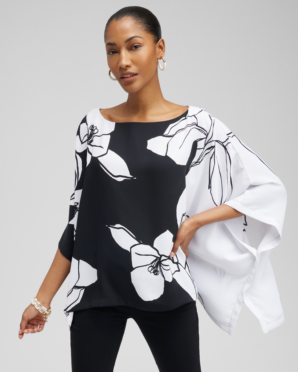 Black and White Floral Poncho