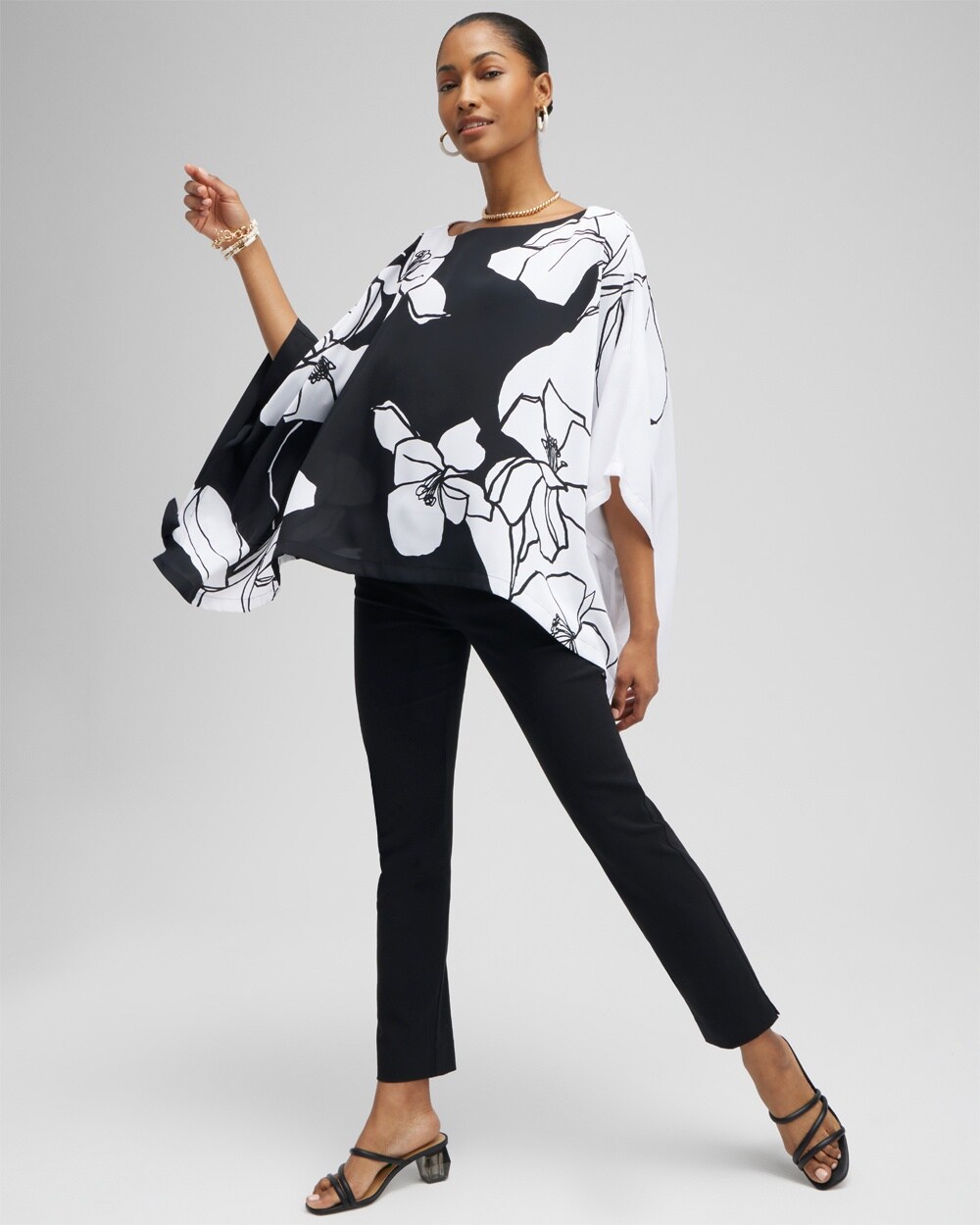 Black and White Floral Poncho