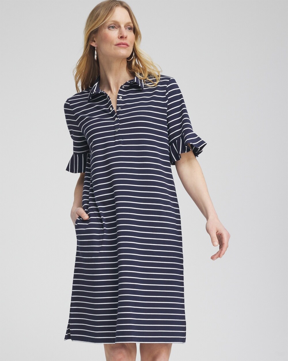 Zenergy® UPF Knit Stripe Ruffle Sleeve Polo Dress
