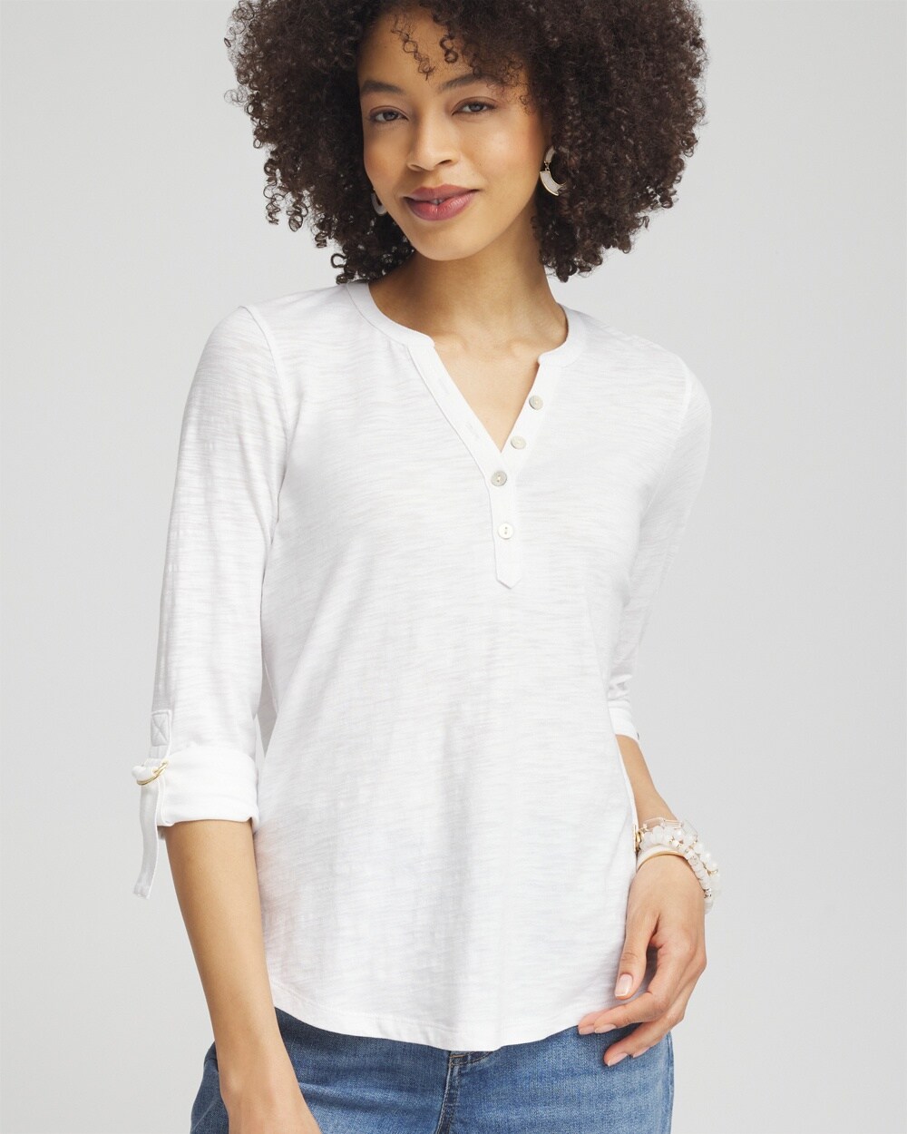 Chico's Ring Detail Henley Top In White Size Xxl |