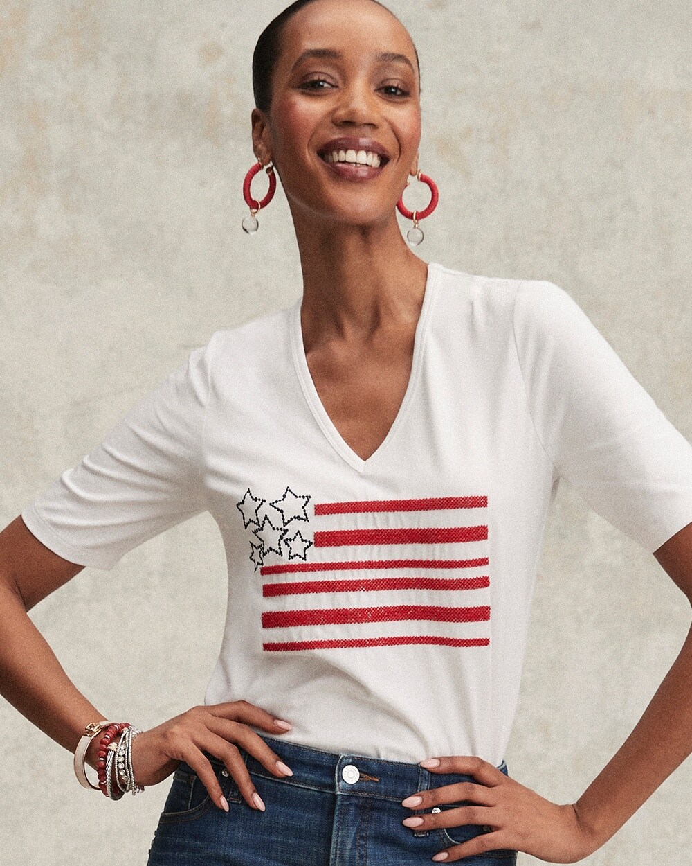 Shop Chico's Embellished Flag Tee In White Size 20/22 |