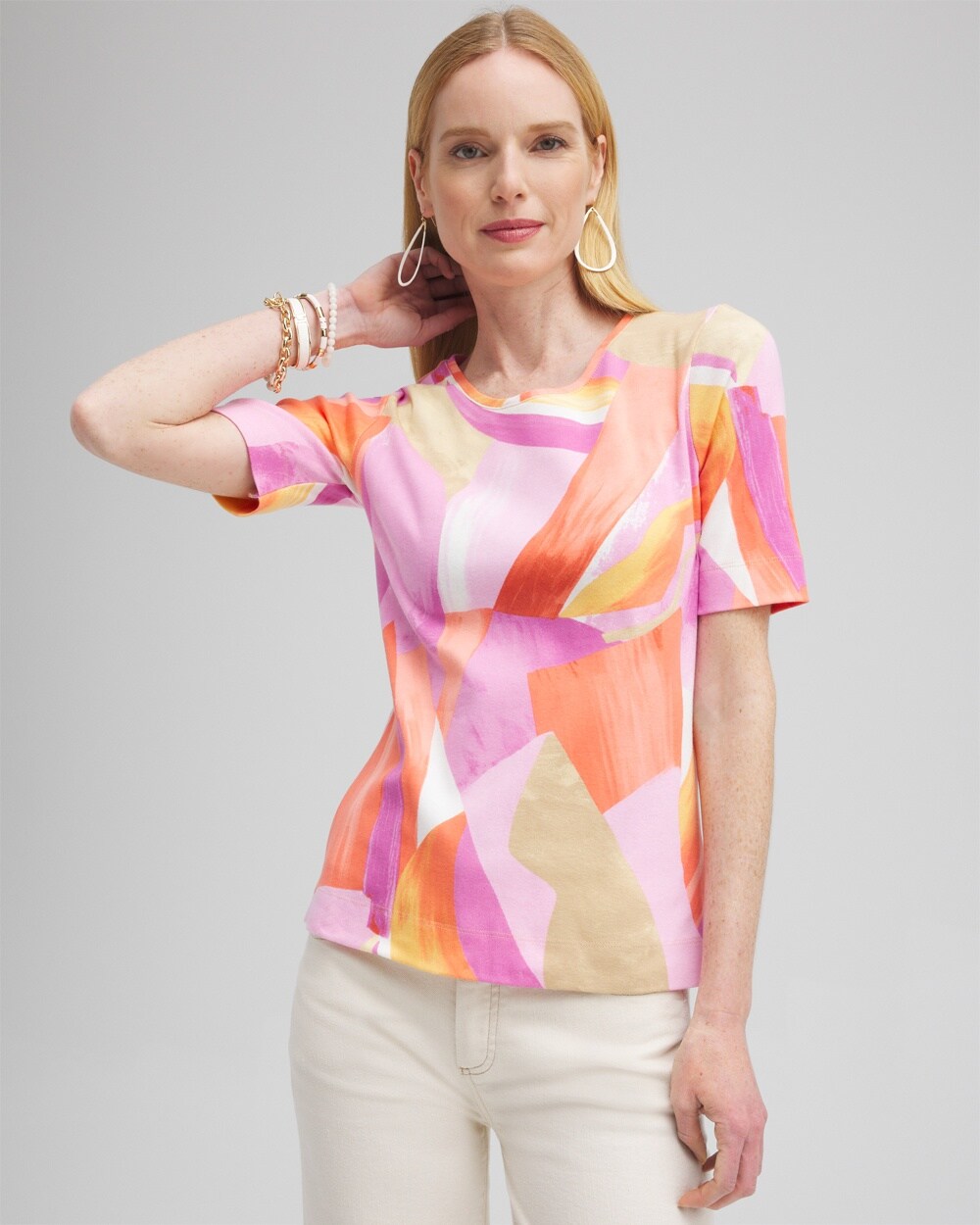 Shop Chico's Abstract Everyday Elbow Sleeve Tee In Orange Size 12/14 |  In Nectarine