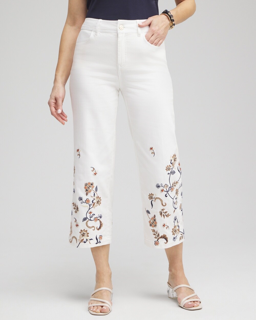Shop Chico's Embroidered Cropped Trouser Jeans In White Size 12 |