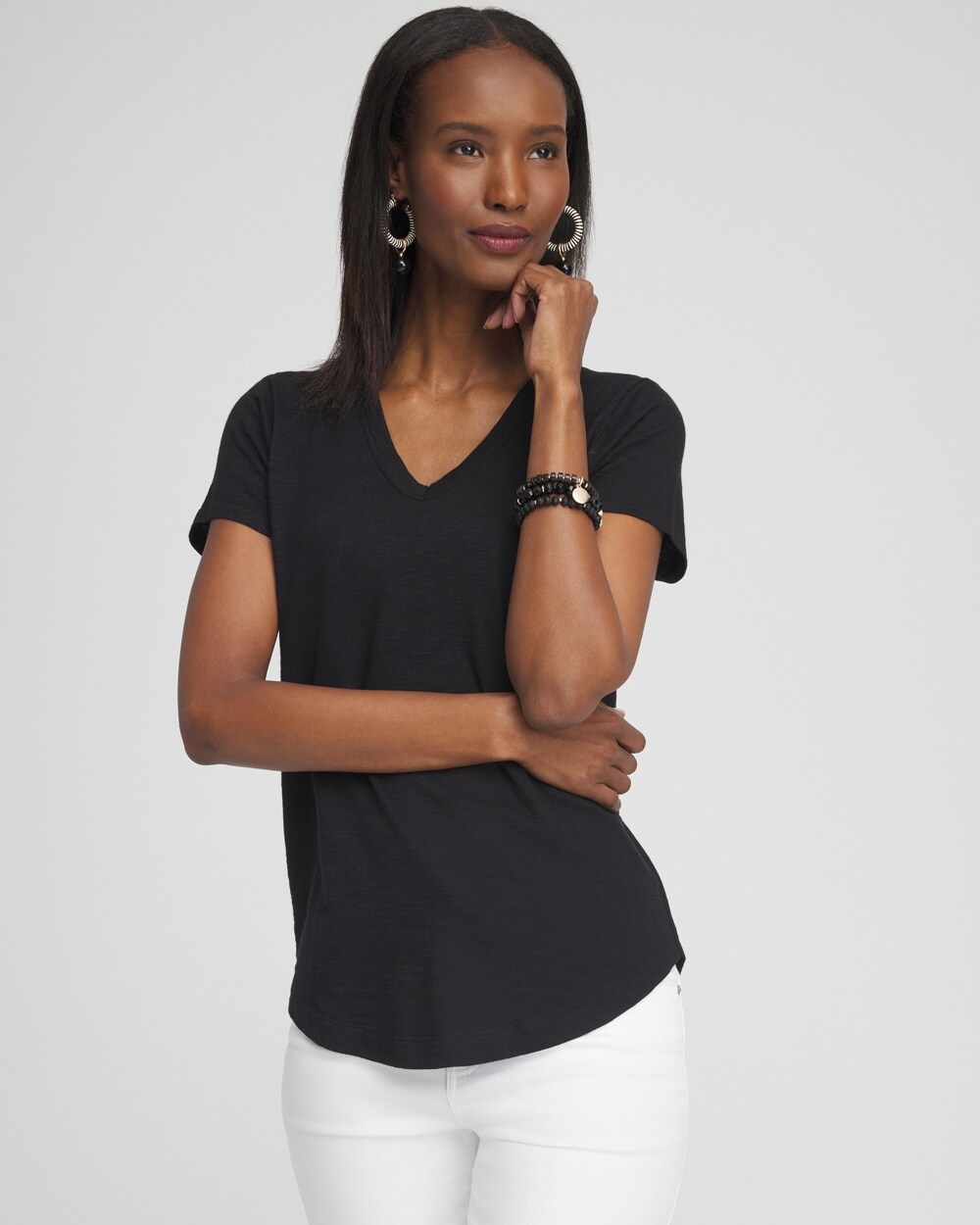 Shop Chico's Cap Sleeve V-neck Tee In Black Size 16/18 |