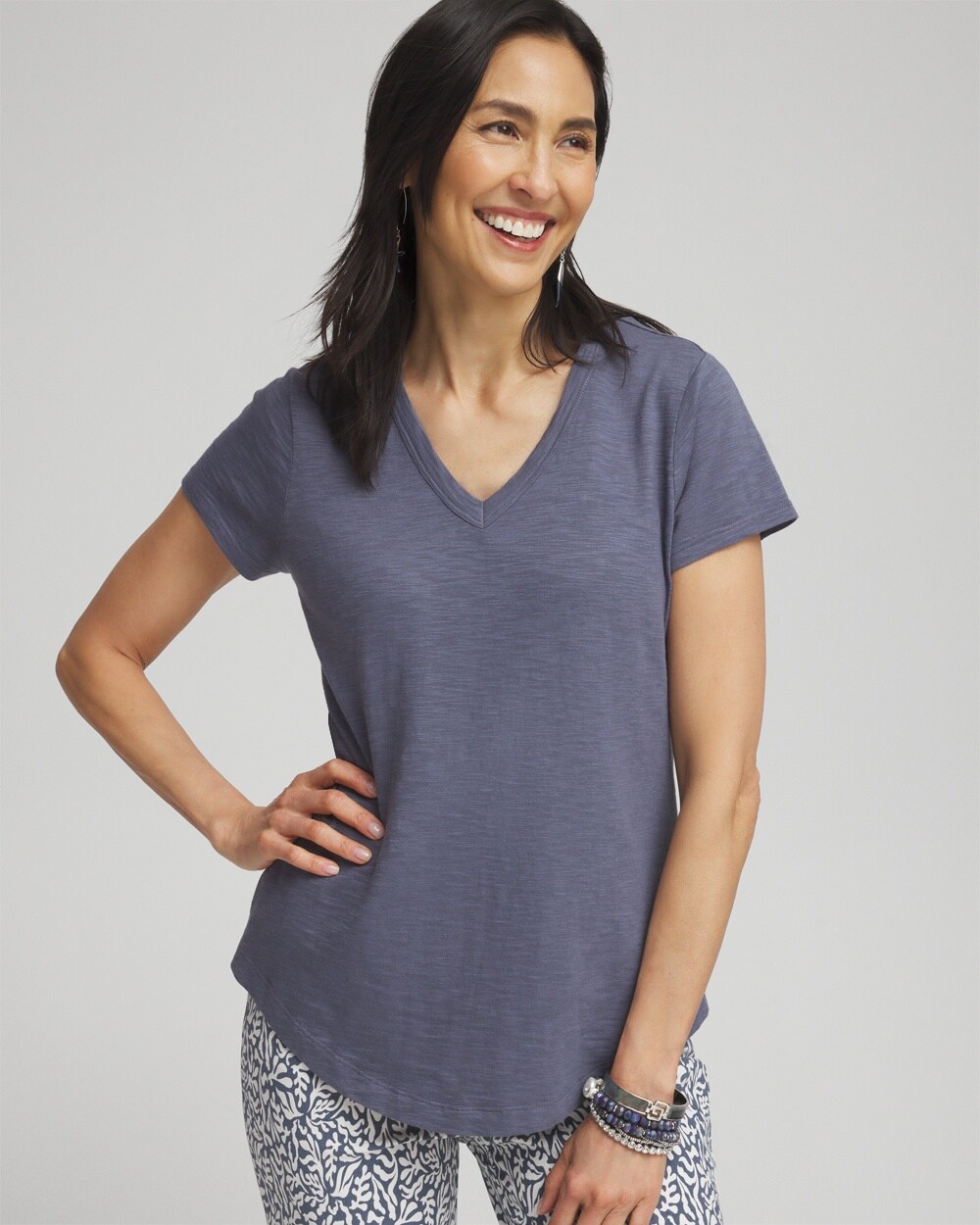 Shop Chico's Cap Sleeve V-neck Tee In Soft Slate Size 20/22 |  In Pink Anima