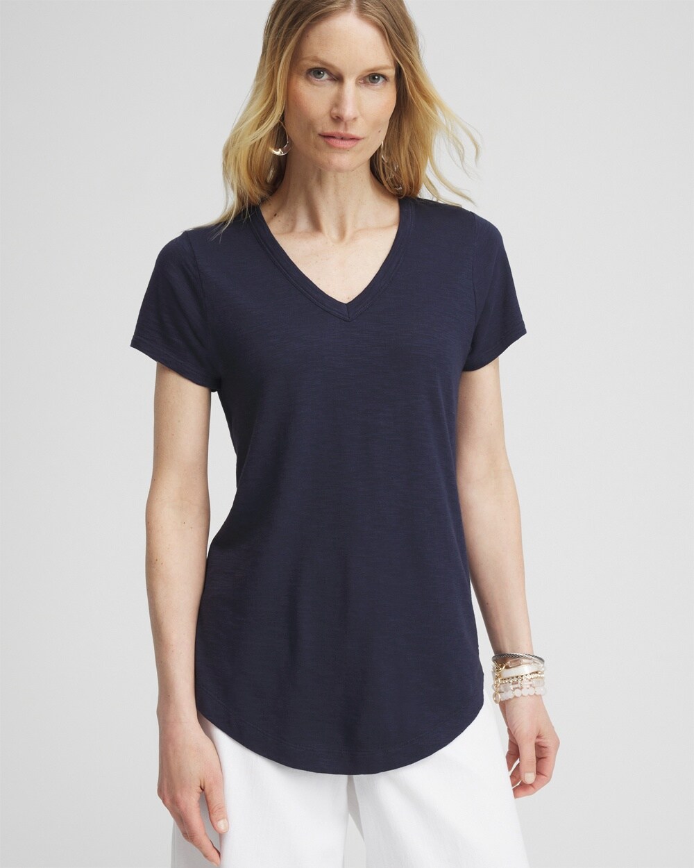 Shop Chico's Cap Sleeve V-neck Tee In Navy Blue Size 16/18 |