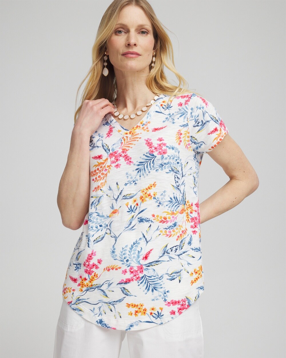 Shop Chico's Floral Cap Sleeve Tee In Summer Crush Size 0/2 |