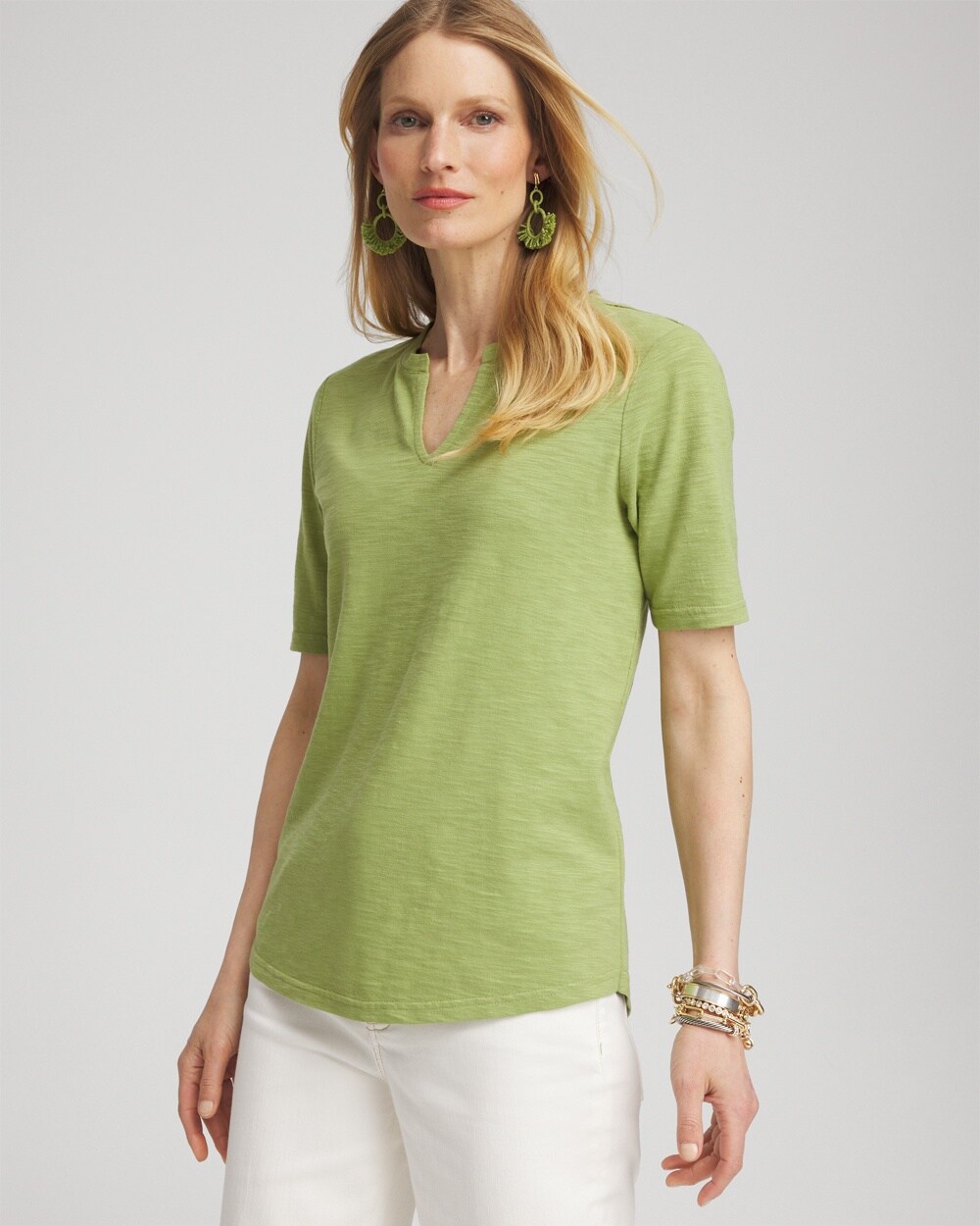 Chico's Notch Neck Tee In Spanish Moss Size 12/14 |  In Green