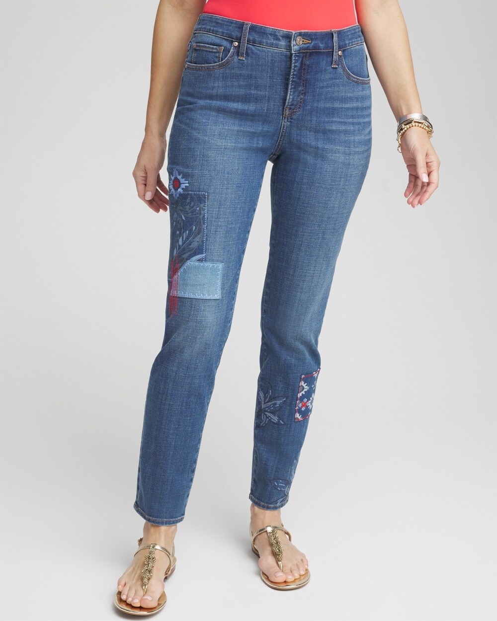 Girlfriend Patchwork Ankle Jeans