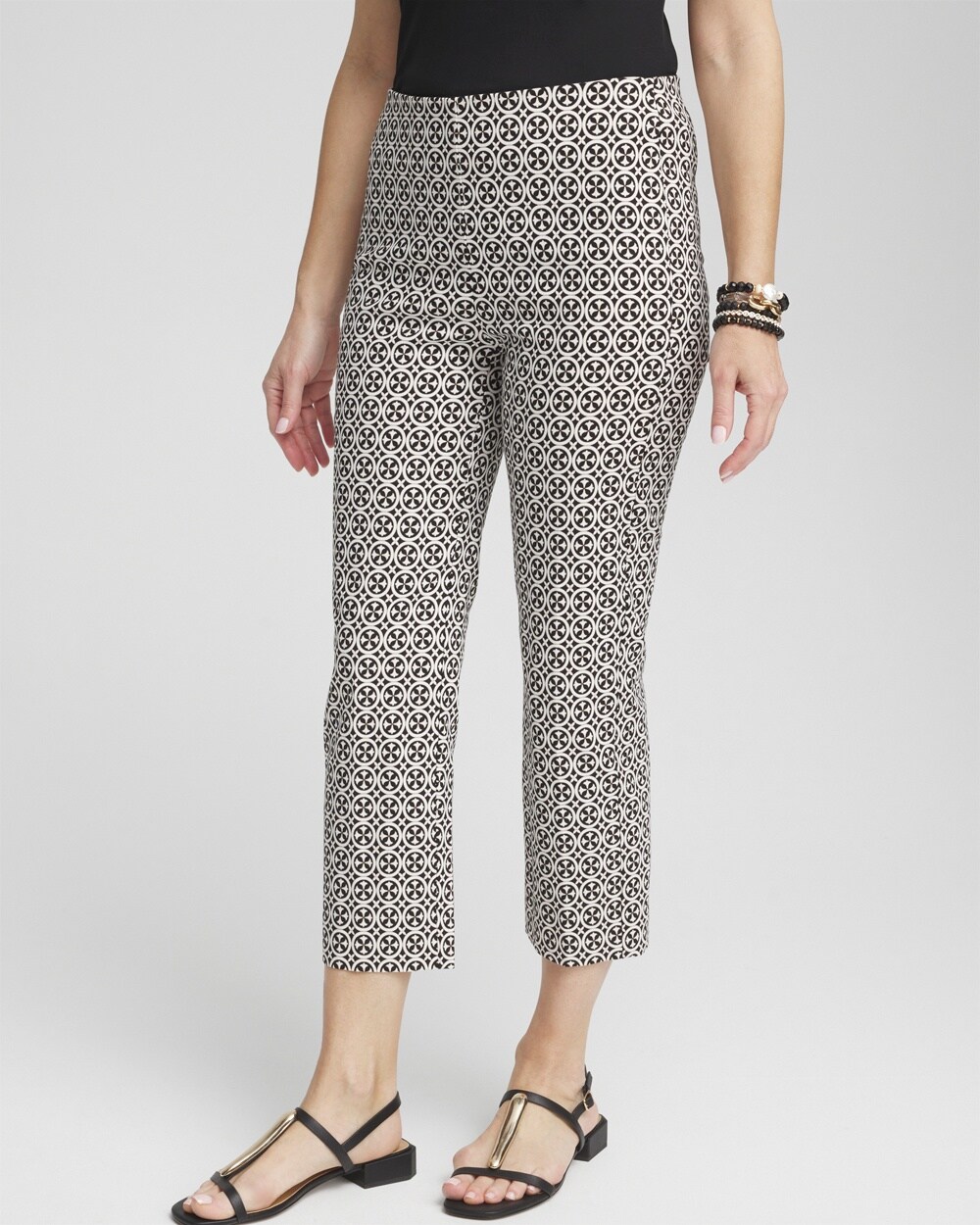 Shop Chico's Juliet Tile Print Straight Cropped Pants In Black Size 0/2 |
