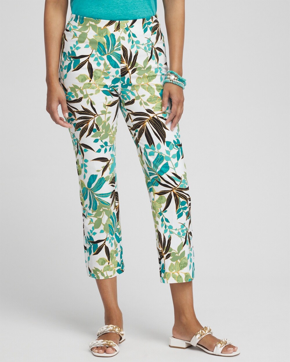 Juliet Palm Print Straight Cropped Pants