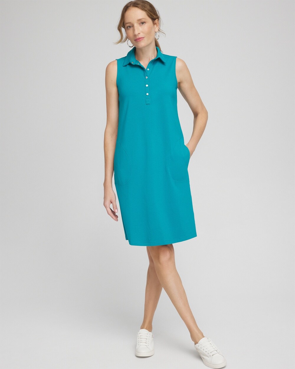 Shop Chico's Upf Sun Protection Sleeveless Polo Dress In Peacock Blue Size 16/18 |  Zenergy Activewear