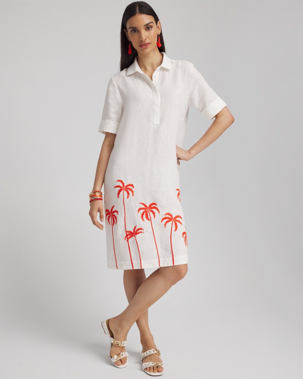 Linen Embroidered Palms Dress