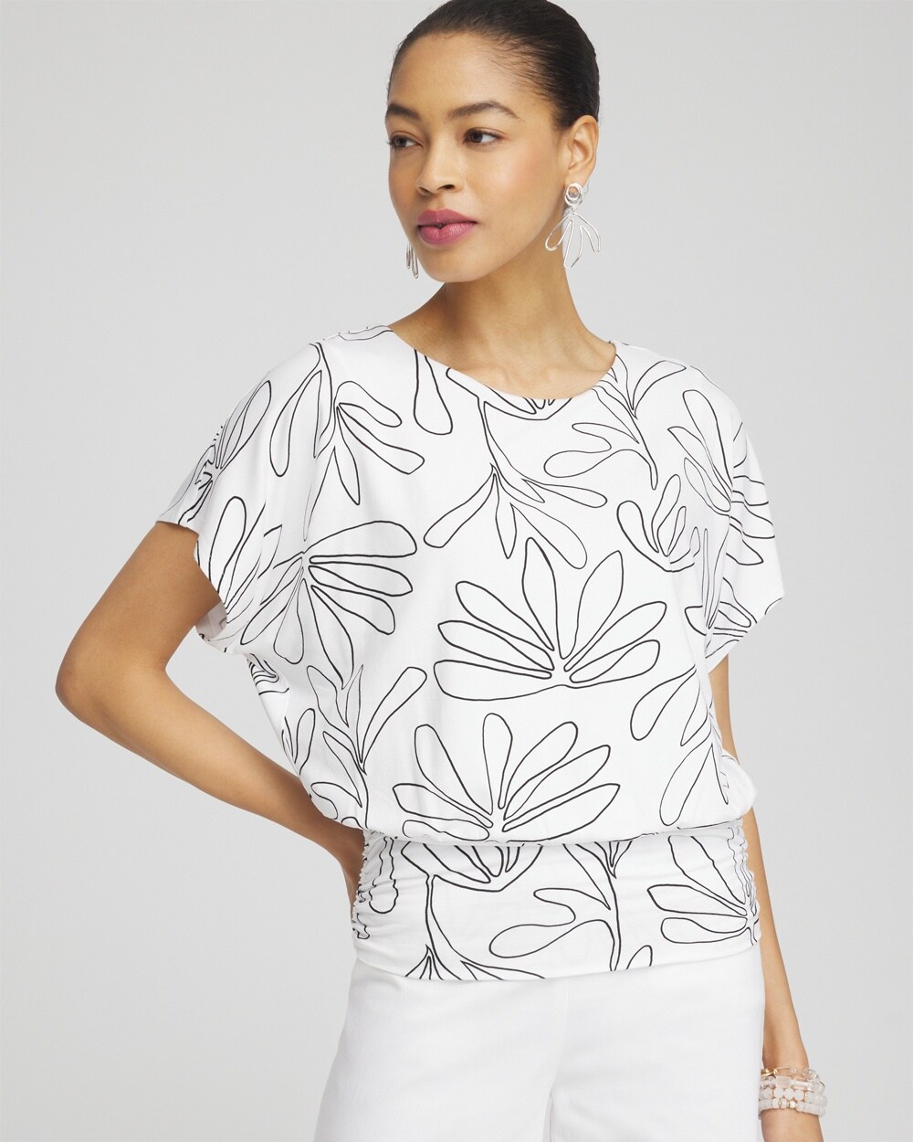Touch of Cool&#8482; Floral Ruched Banded Hem Top