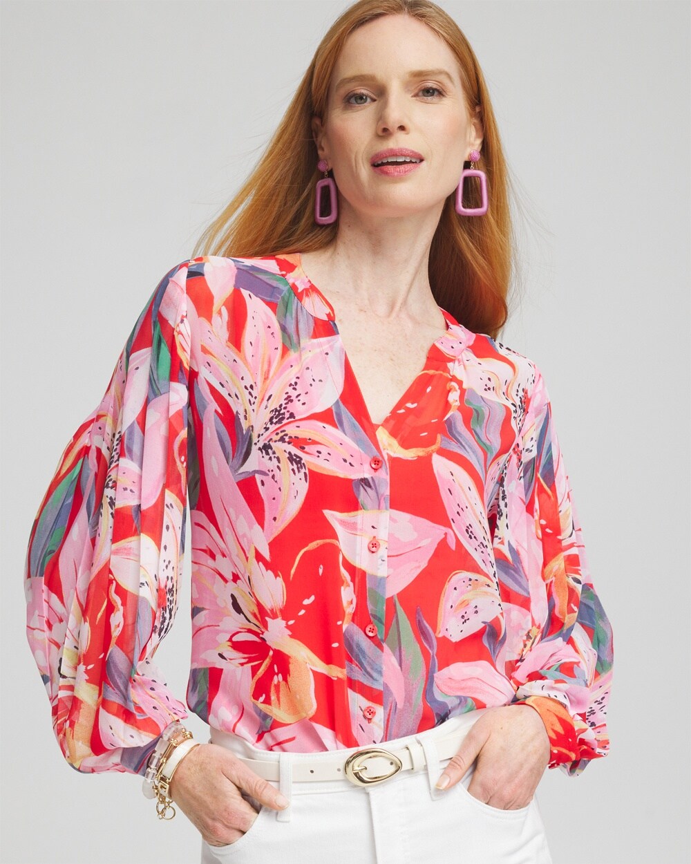 Floral Pleated Sleeve Blouse