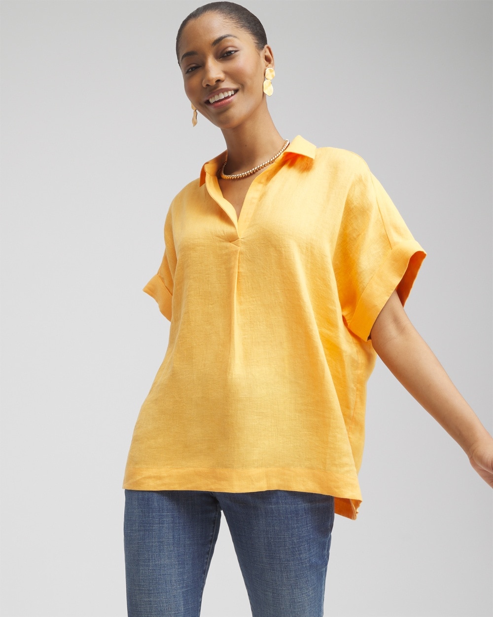 Chico's Linen Popover Top In Mango Sorbet Size 16/18 |