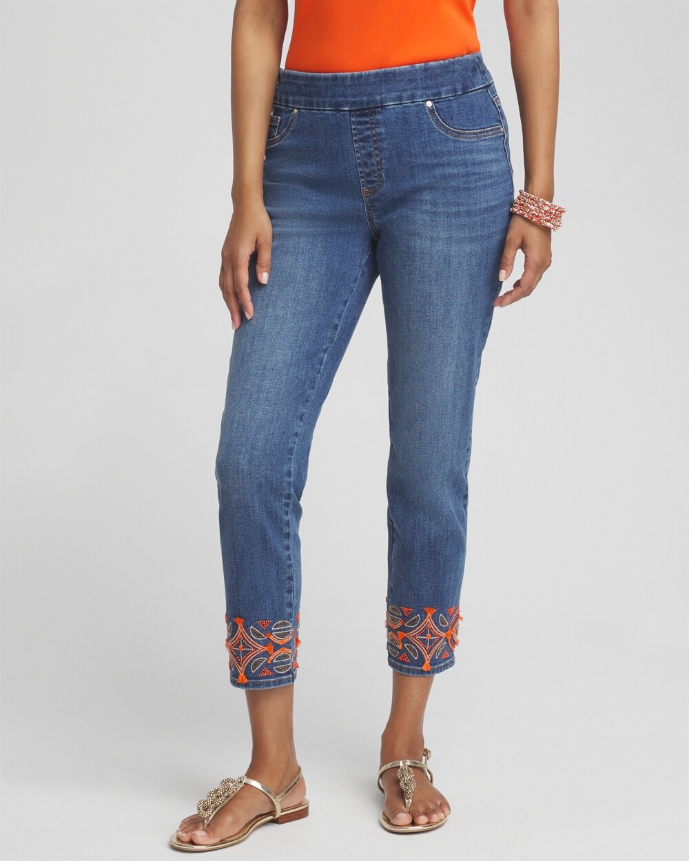 Pull-on Embellished Cropped Jeans